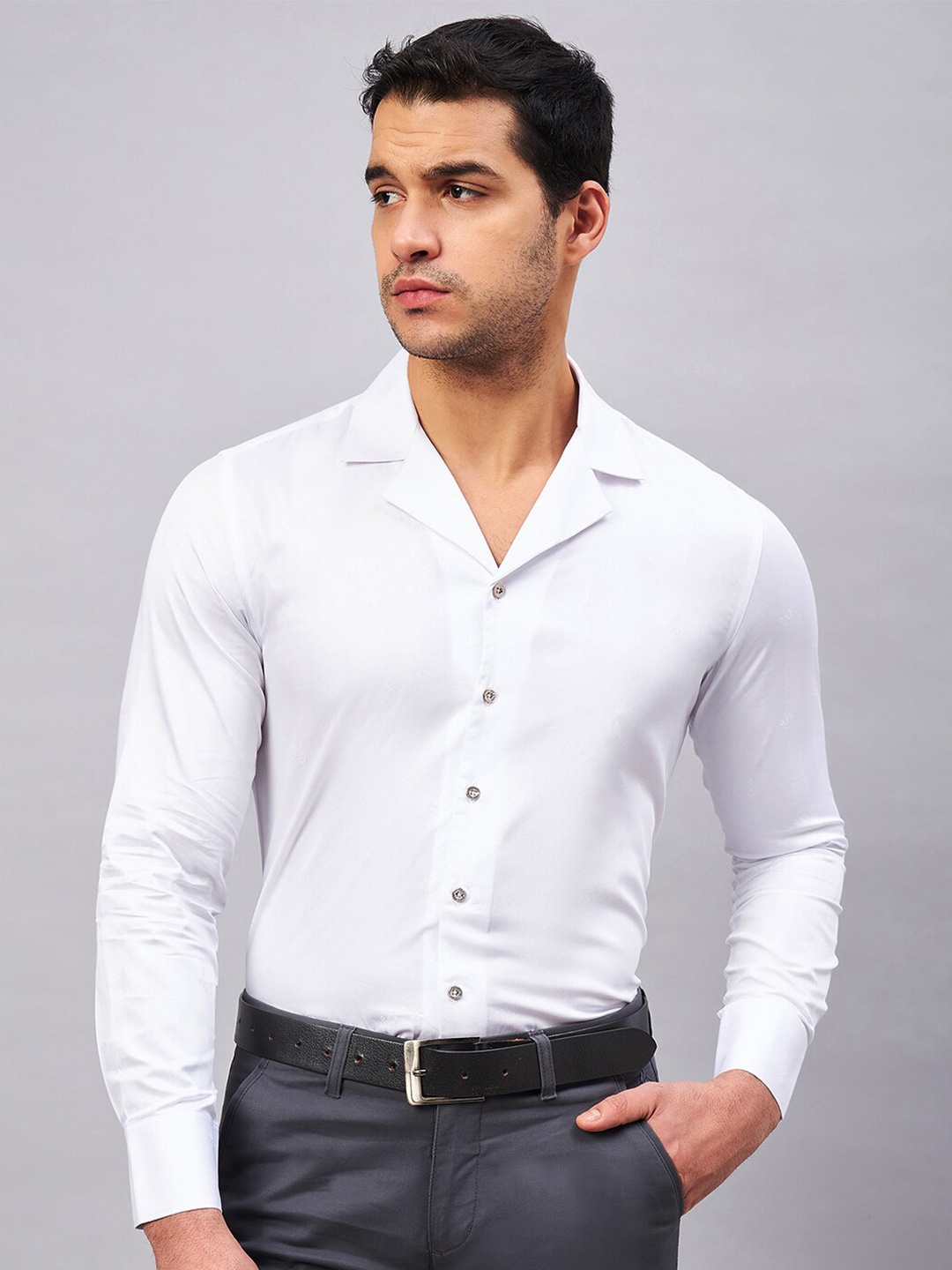 

LOUIS STITCH spread collar Long Sleeves Formal Cotton Shirt, White