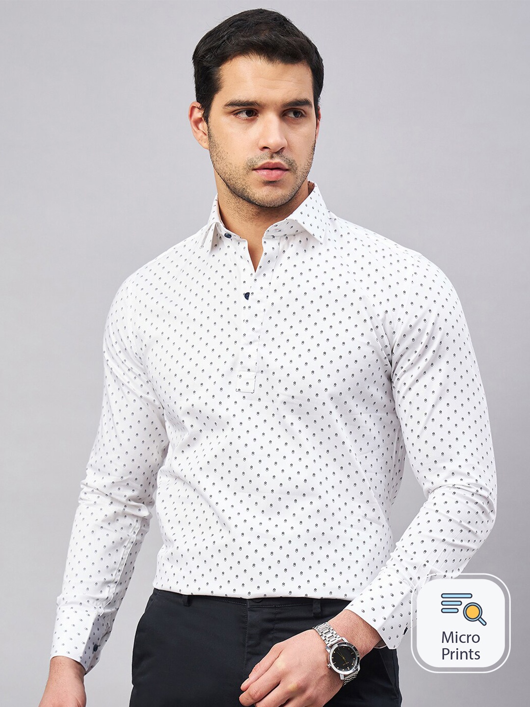 

LOUIS STITCH Printed Pure Cotton Semiformal Shirt, White