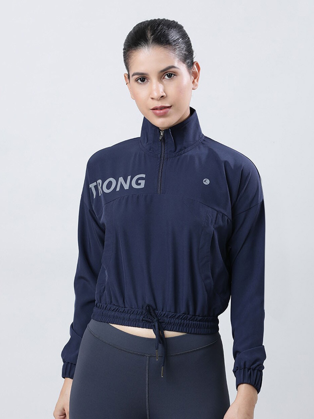 

Lovable Sport Women Cropped Training or Gym Bomber Jacket, Navy blue