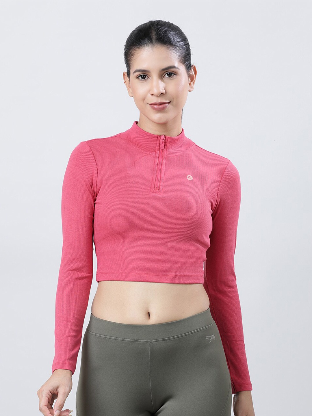 

Lovable Sport Ribbed High Neck Crop Top, Magenta