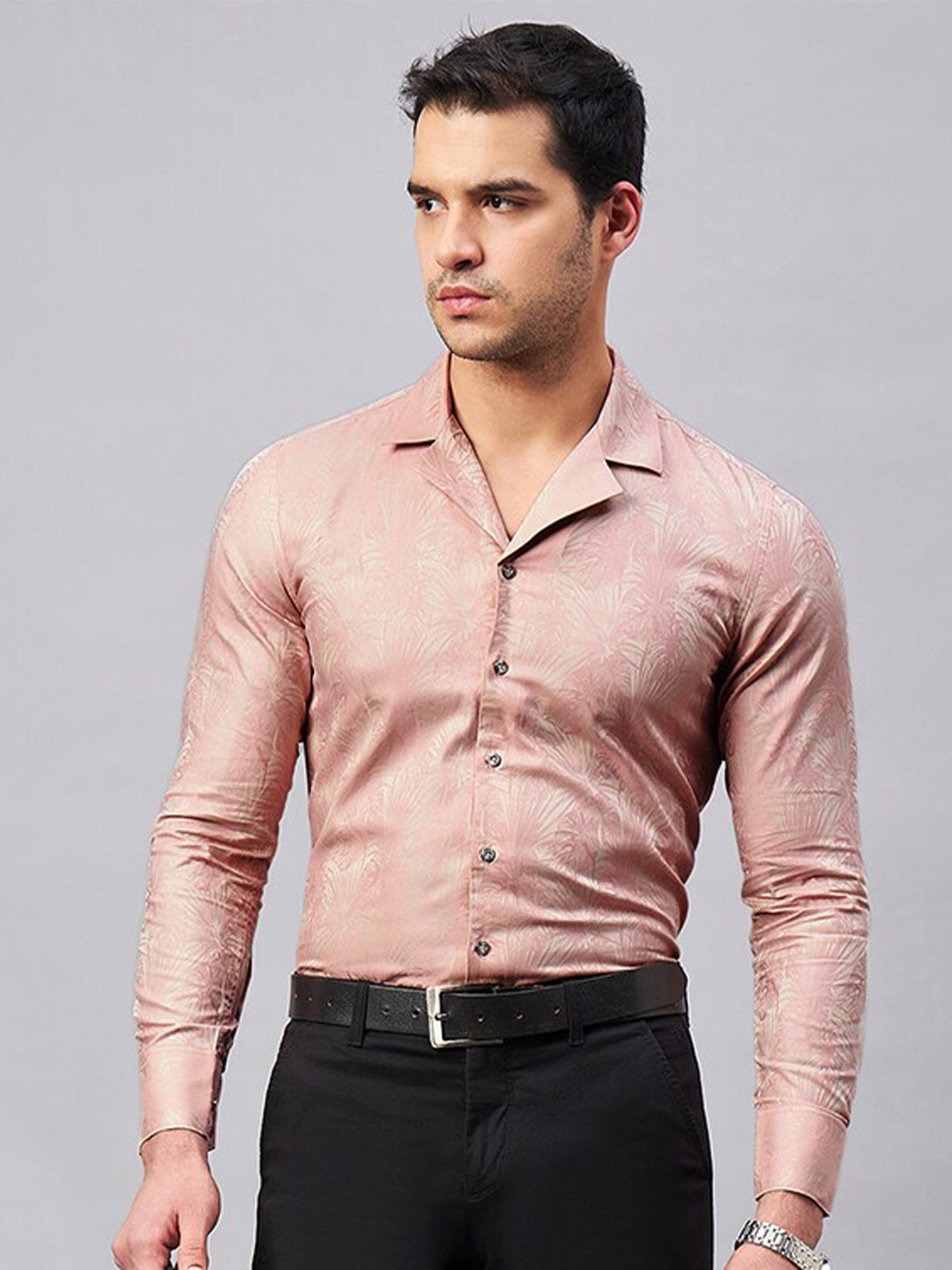 

LOUIS STITCH Self Design Pure Cotton Party Shirt, Peach