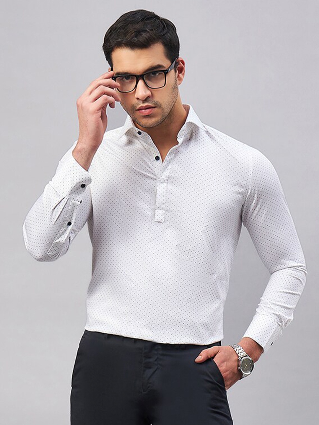 

LOUIS STITCH Micro Ditsy Printed Cotton Semiformal Shirt, White
