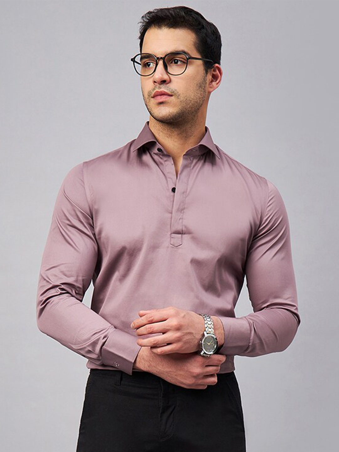 

LOUIS STITCH spread collar Long Sleeves Opaque Semiformal Shirt, Pink