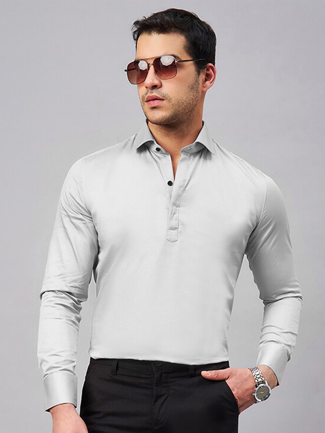 

LOUIS STITCH Pure Cotton Semiformal Shirt, Grey
