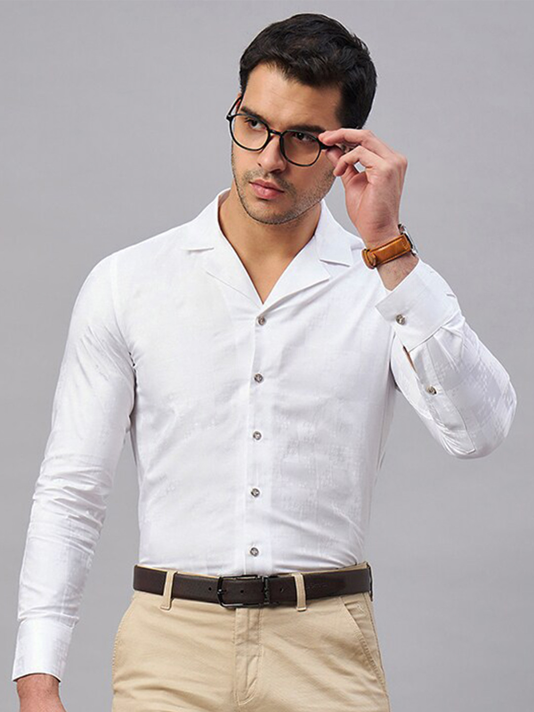 

LOUIS STITCH spread collar Long Sleeves Opaque Formal Shirt, White