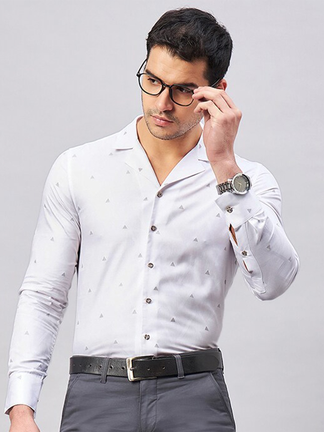 

LOUIS STITCH Geometrc Printed Pure Cotton Formal Shirt, White