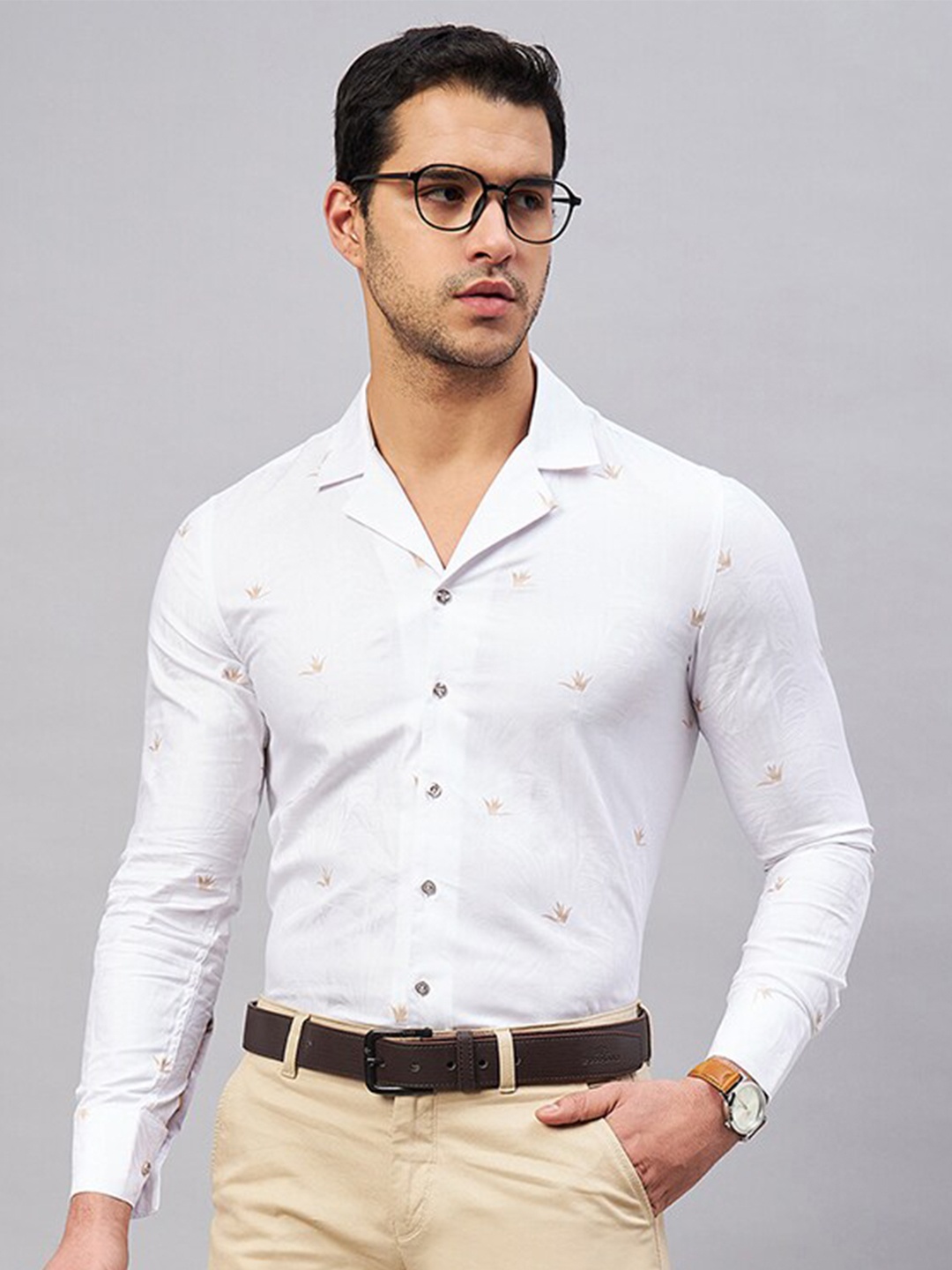 

LOUIS STITCH Printed Pure Cotton Formal Shirt, White
