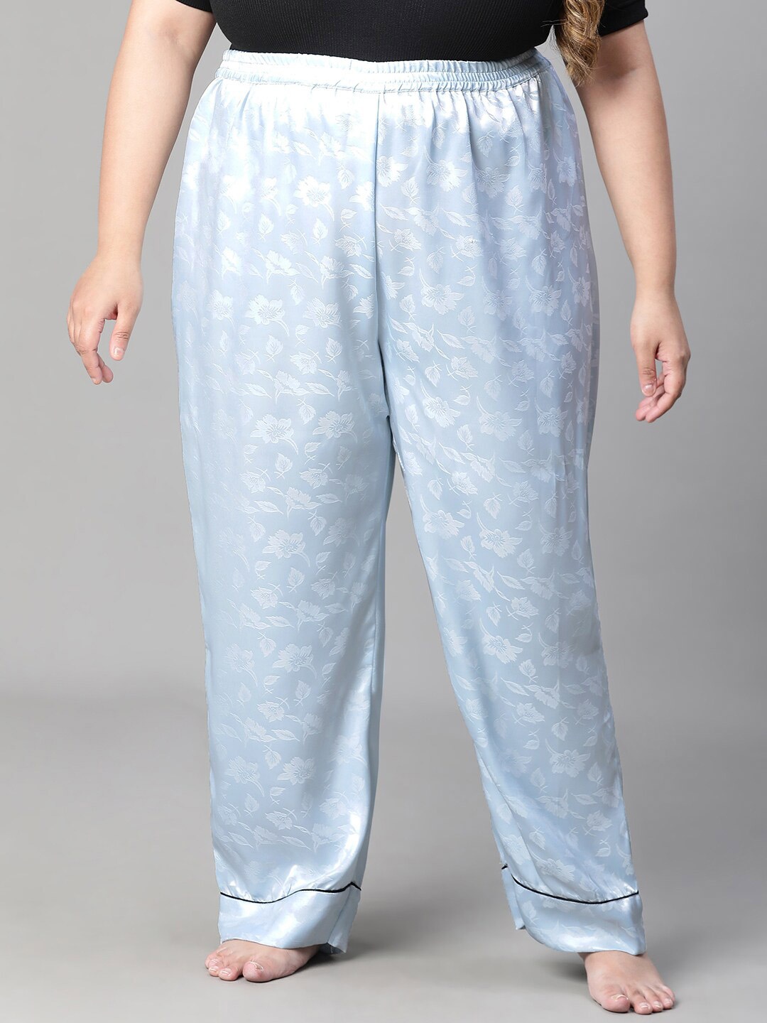 

Oxolloxo Plus Size Printed Relaxed Fit Straight-Leg Lounge Pant, Blue