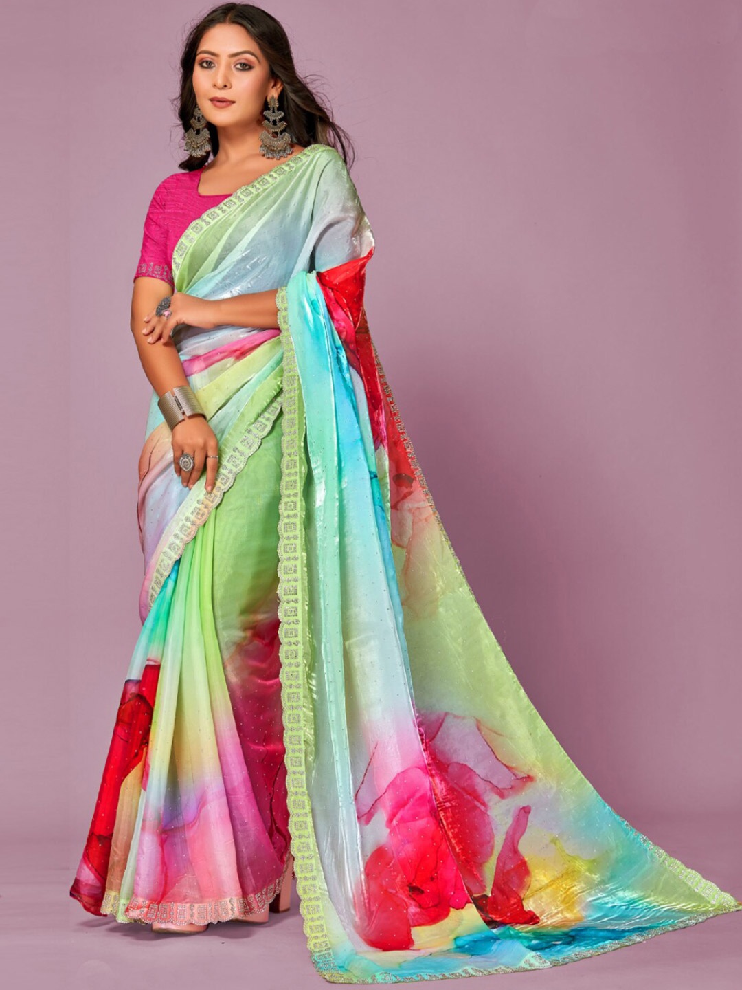 

Chhabra 555 Printed & Embellished Cut Work Organza Saree, Blue