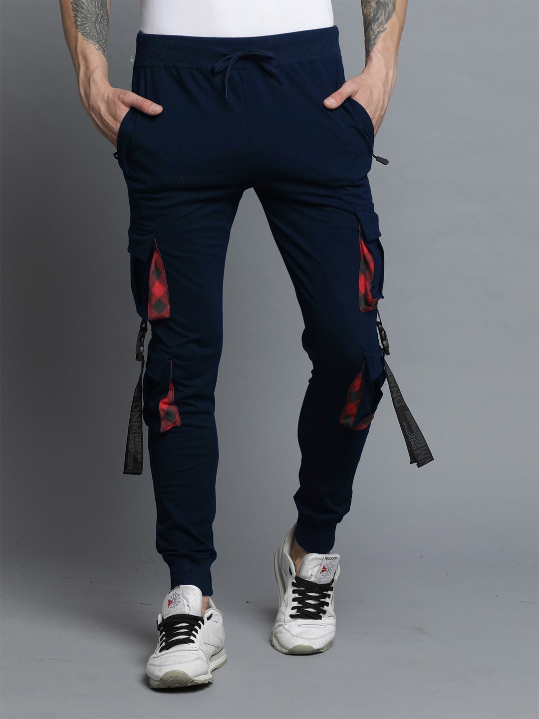 

Maniac Men Slim Fit Mid Rise Cotton Joggers, Navy blue