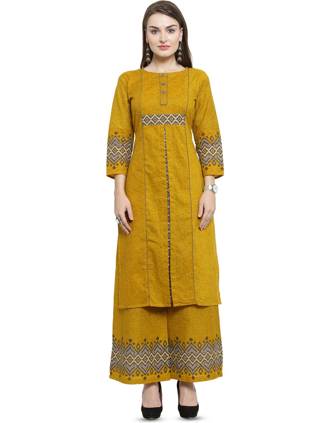 

Indibelle Ethnic Motifs Printed Cotton Straight Kurta, Yellow