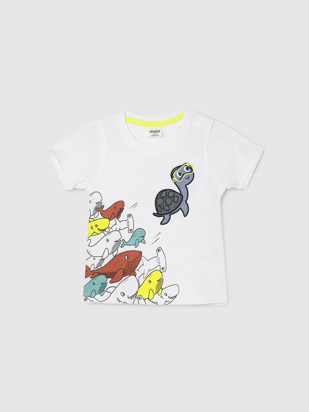

max Boys Round Neck Short Sleeves Printed Applique T-shirt, White