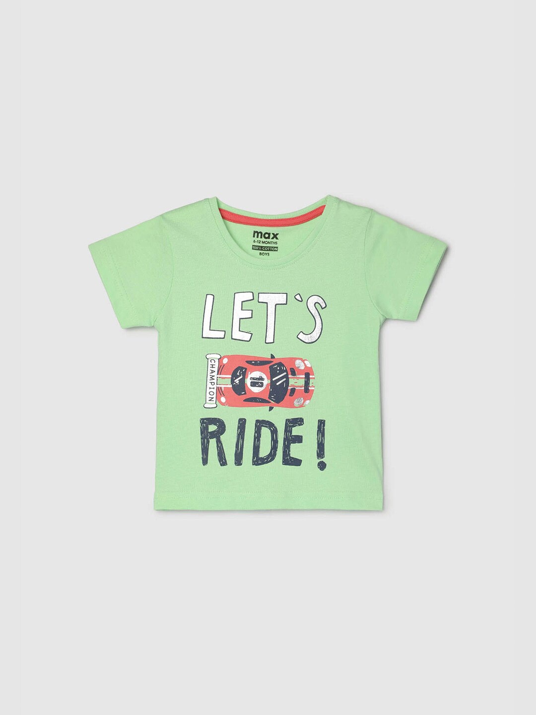 

max Boys Typography Printed Pure Cotton T-shirt, Green