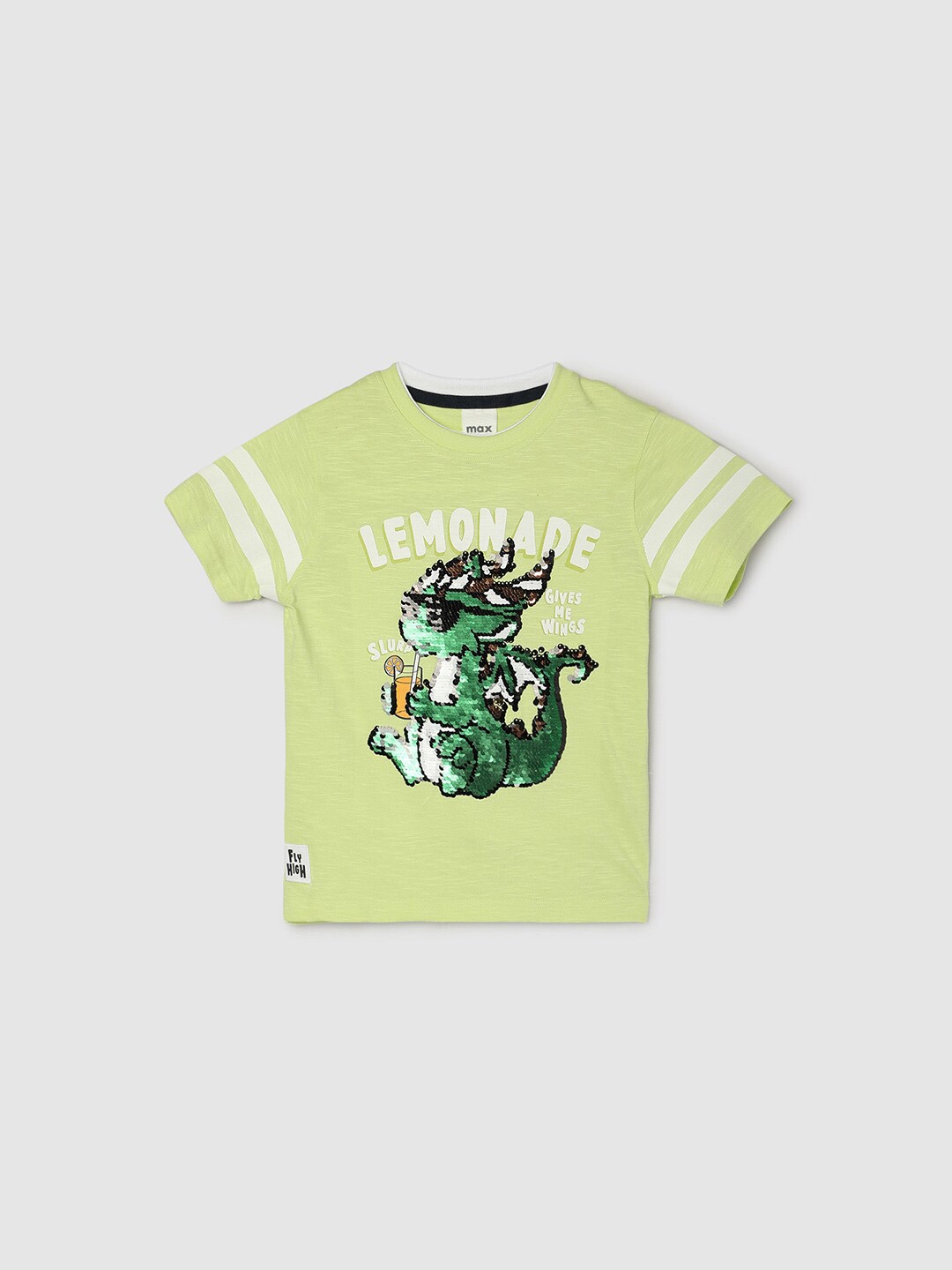 

max Boys Cartoon Embellished Pure Cotton T-shirt, Yellow