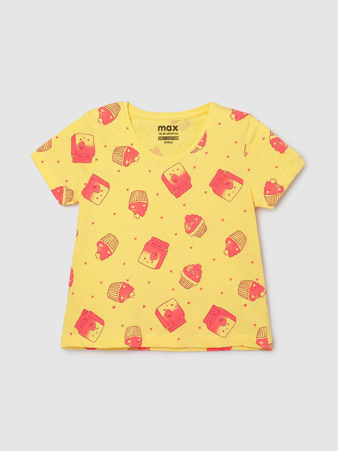 

max Girls Round Neck Short Sleeves Printed T-shirt, Yellow