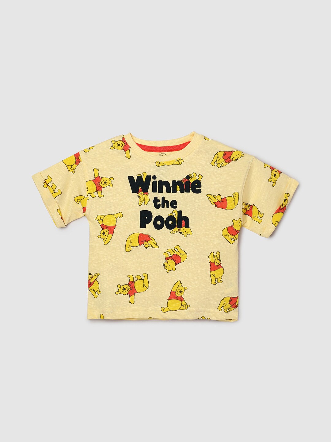 

max Boys Winnie The Pooh Printed Applique Cotton T-shirt, Yellow