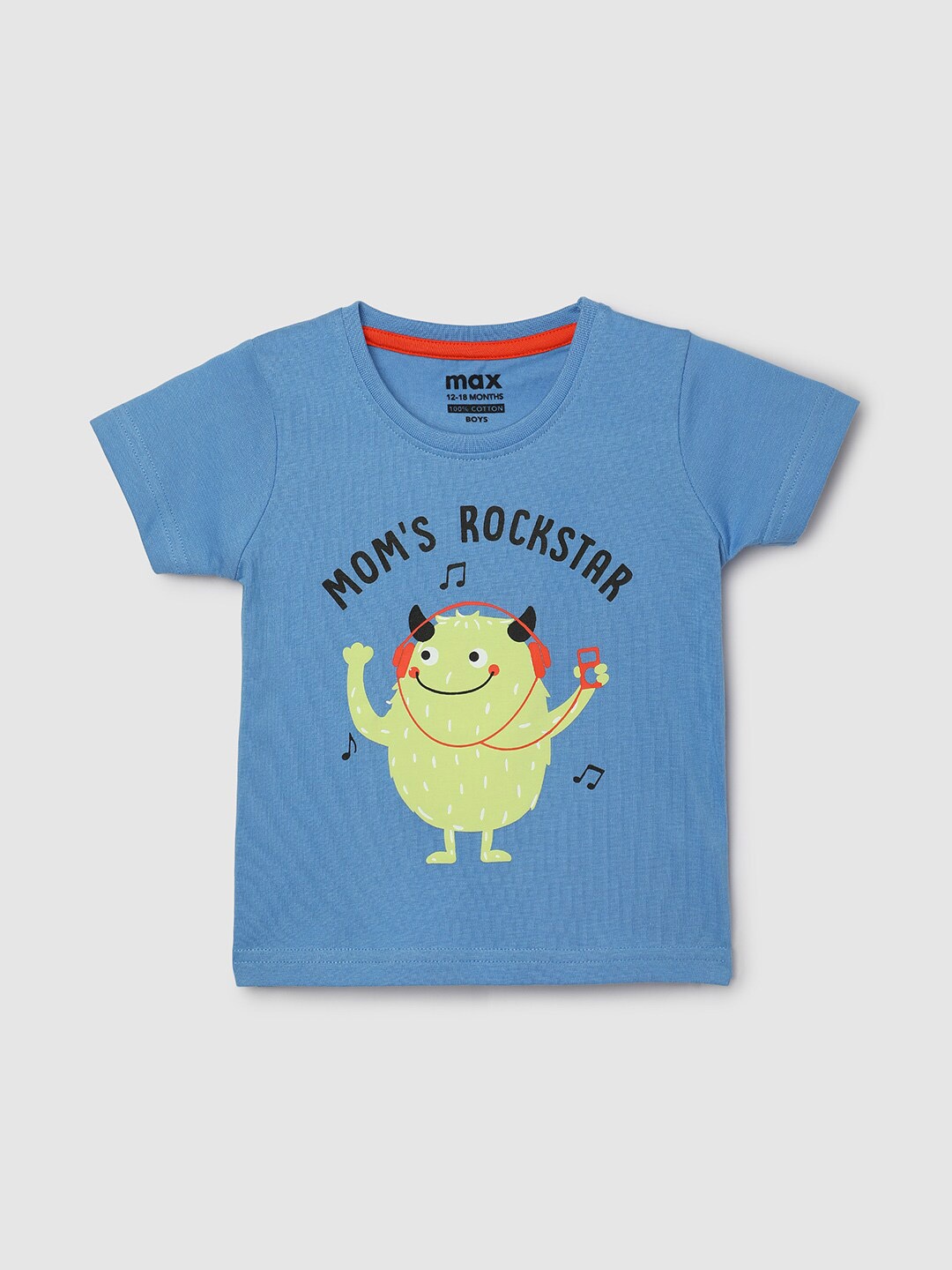

max Boys Round Neck Short Sleeves Graphic Printed Cotton Applique T-shirt, Blue