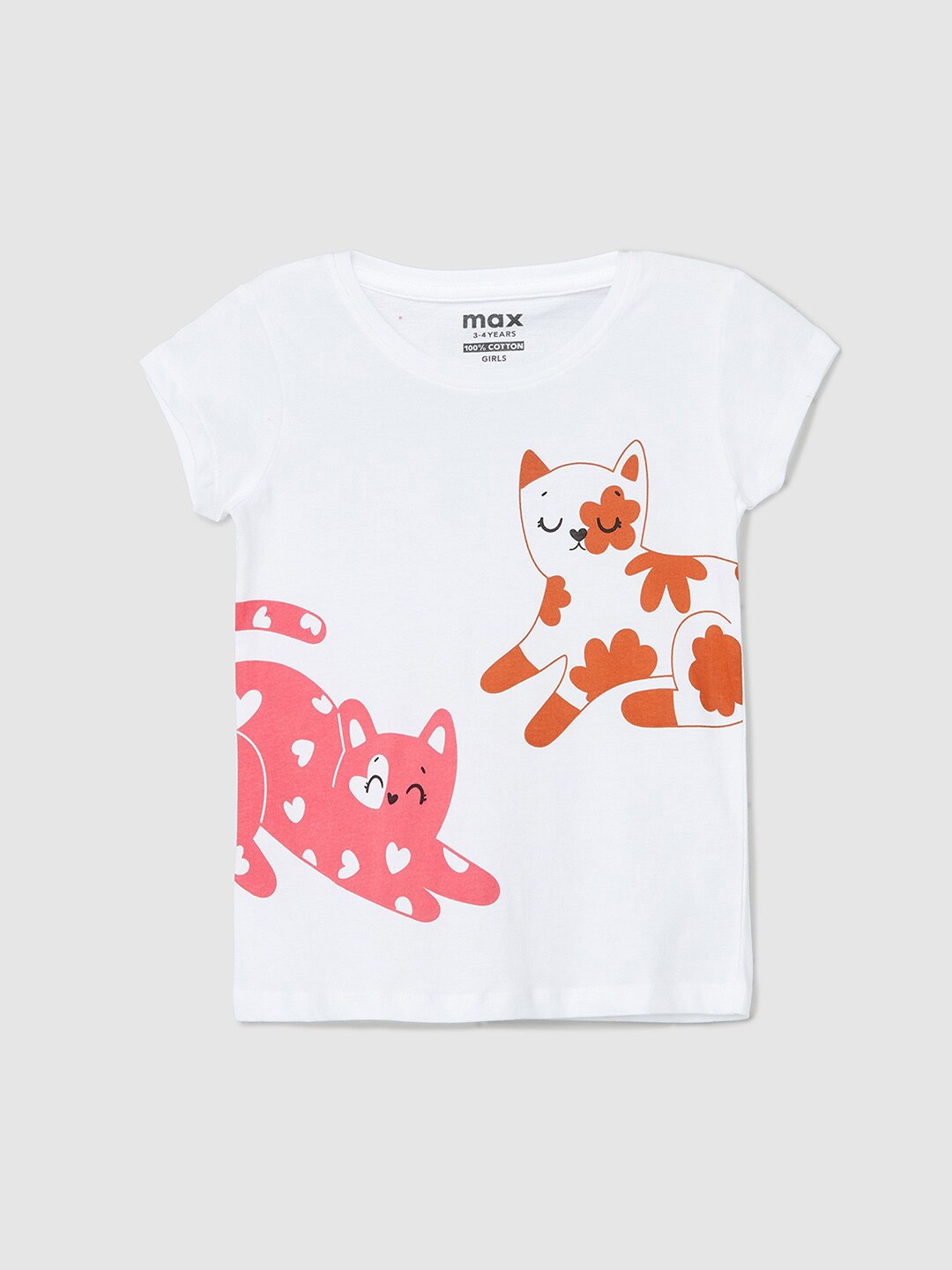 

max Girls Round neck Short Sleeves Floral Printed Applique T-shirt, White