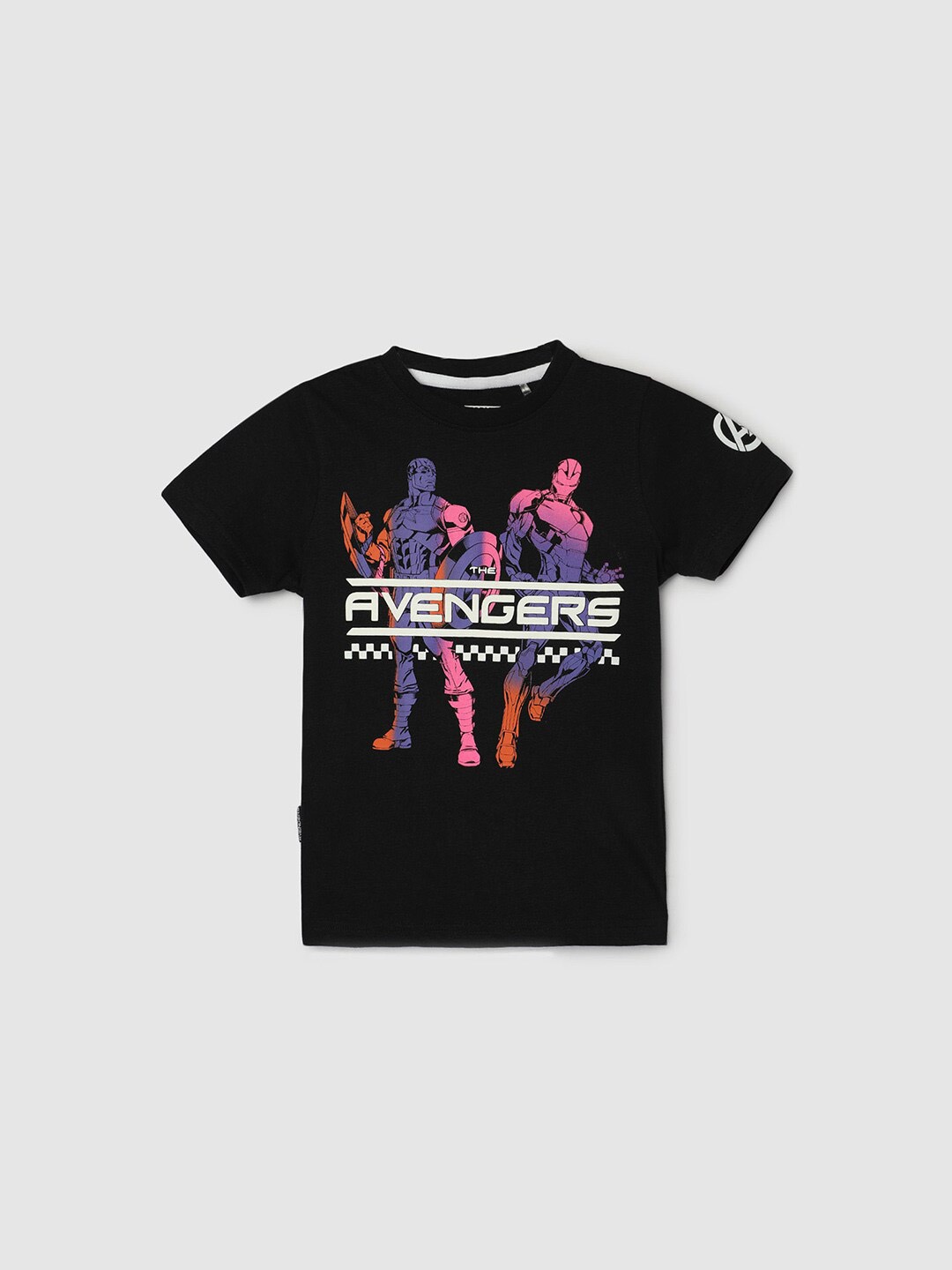 max Boys Avengers Printed Cotton T-shirt, Black