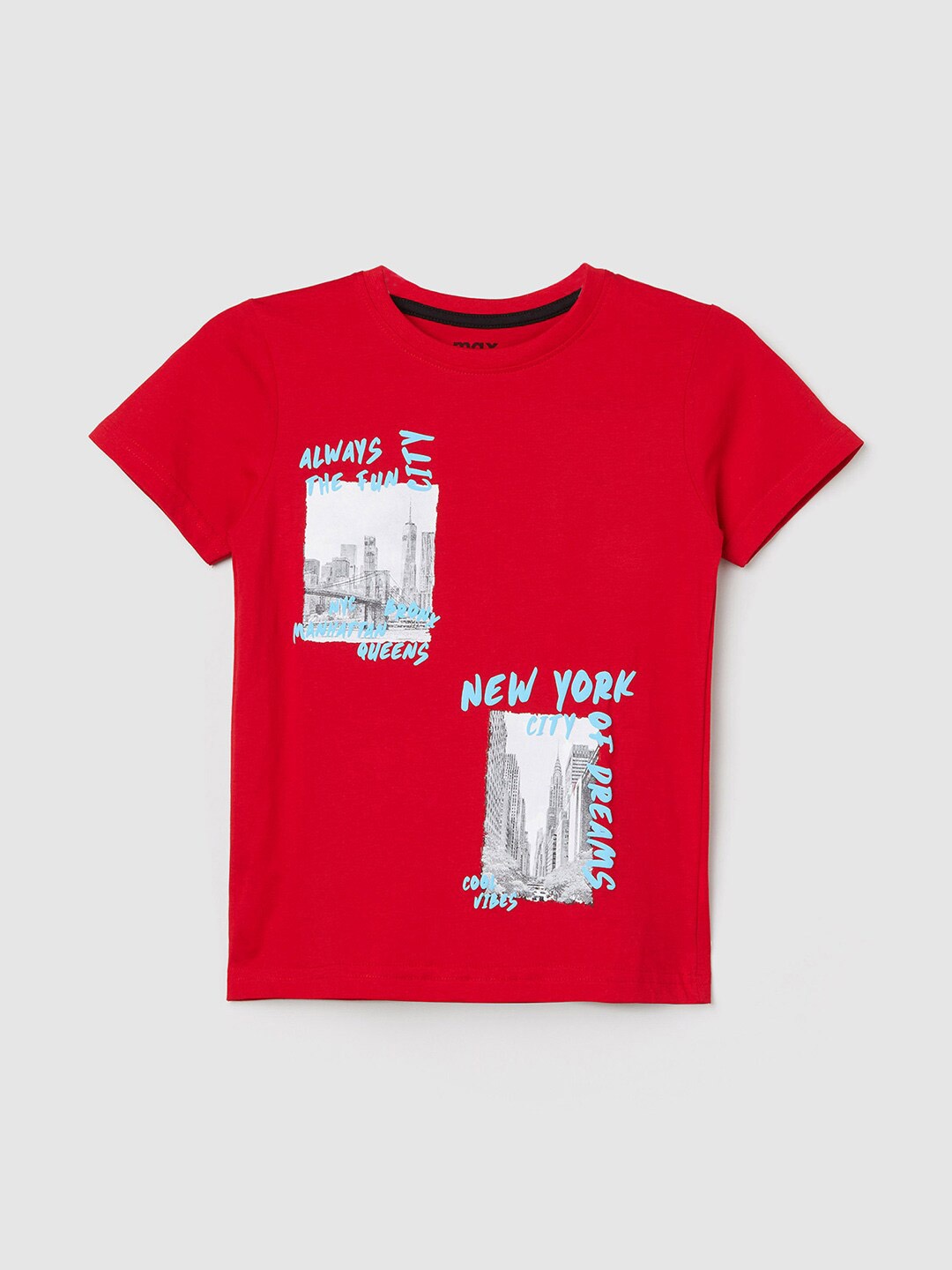 

max Boys Graphic Printed Pure Cotton T-shirt, Red