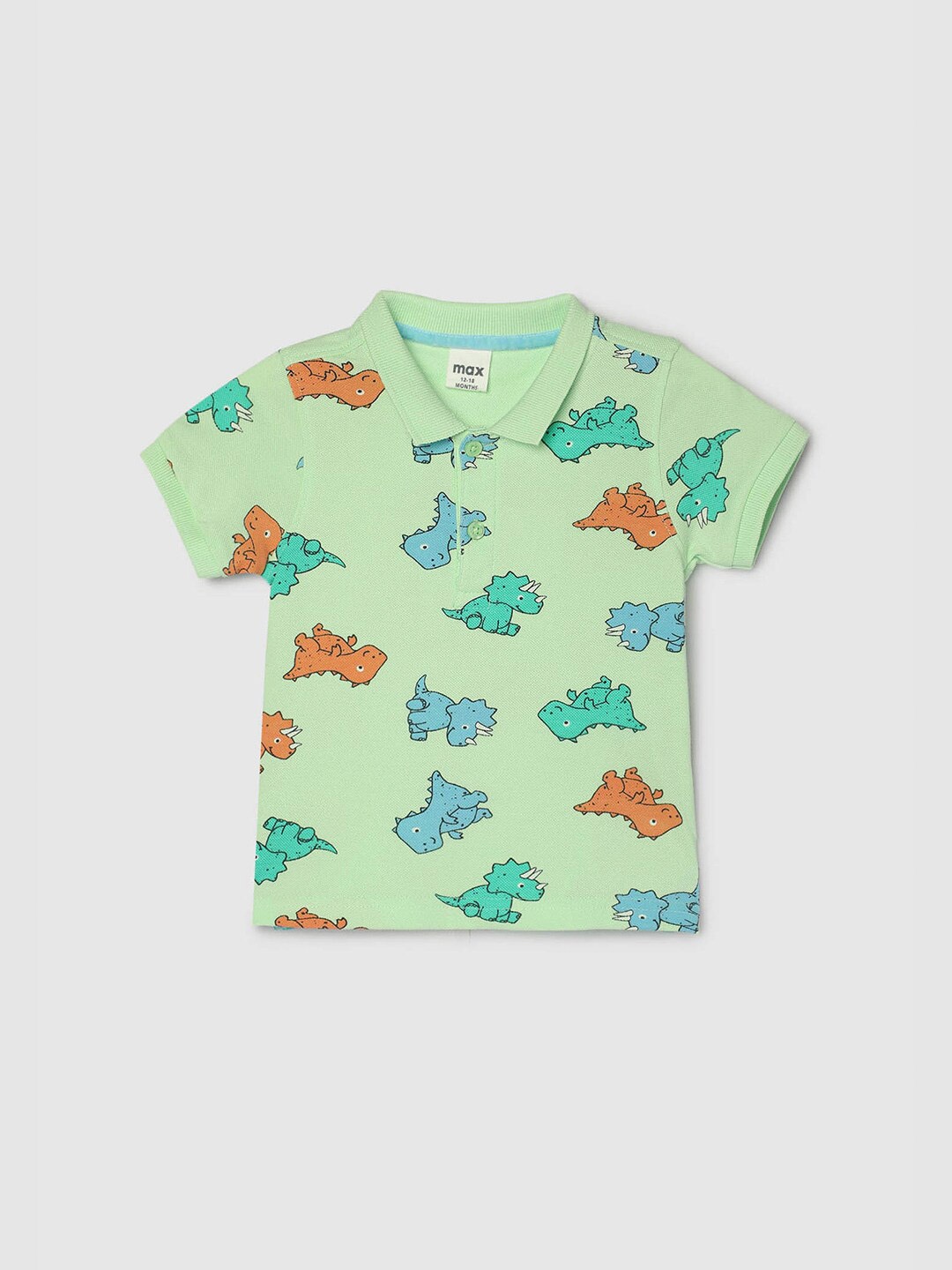 

max Boys Polo Collar Short Sleeves Tropical Printed Cotton Applique T-shirt, Green