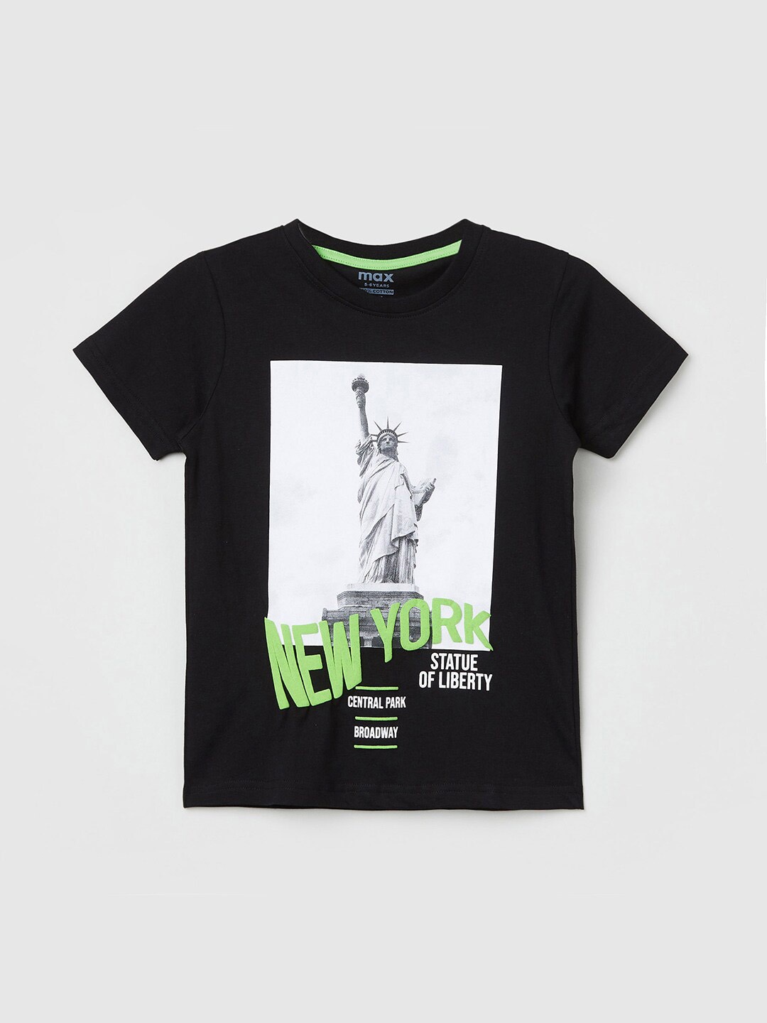 

max Boys Round Neck Short Sleeves Graphic Printed Cotton T-shirt, Black