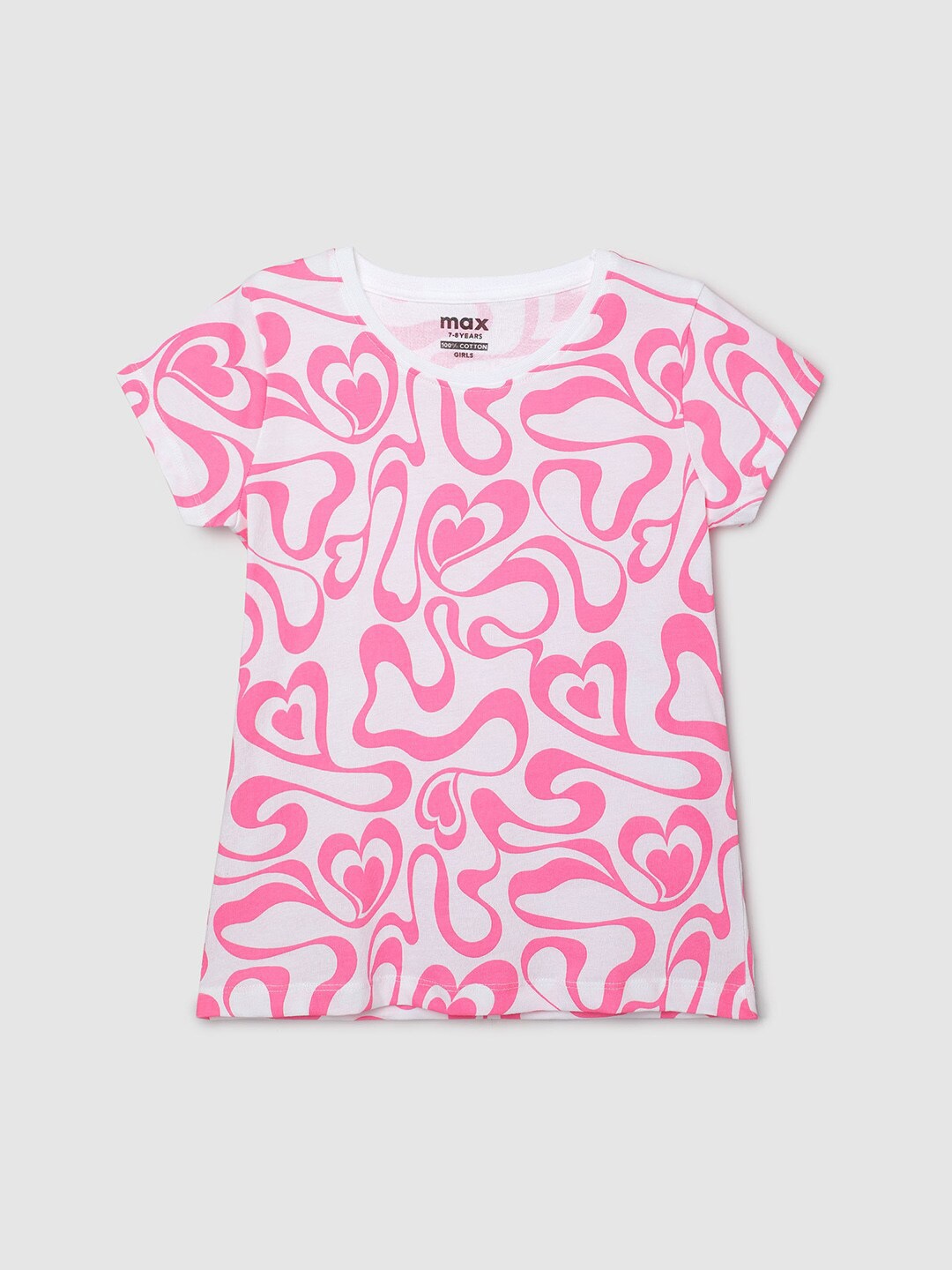 

max Girls Round neck Short Sleeves Printed Applique T-shirt, White