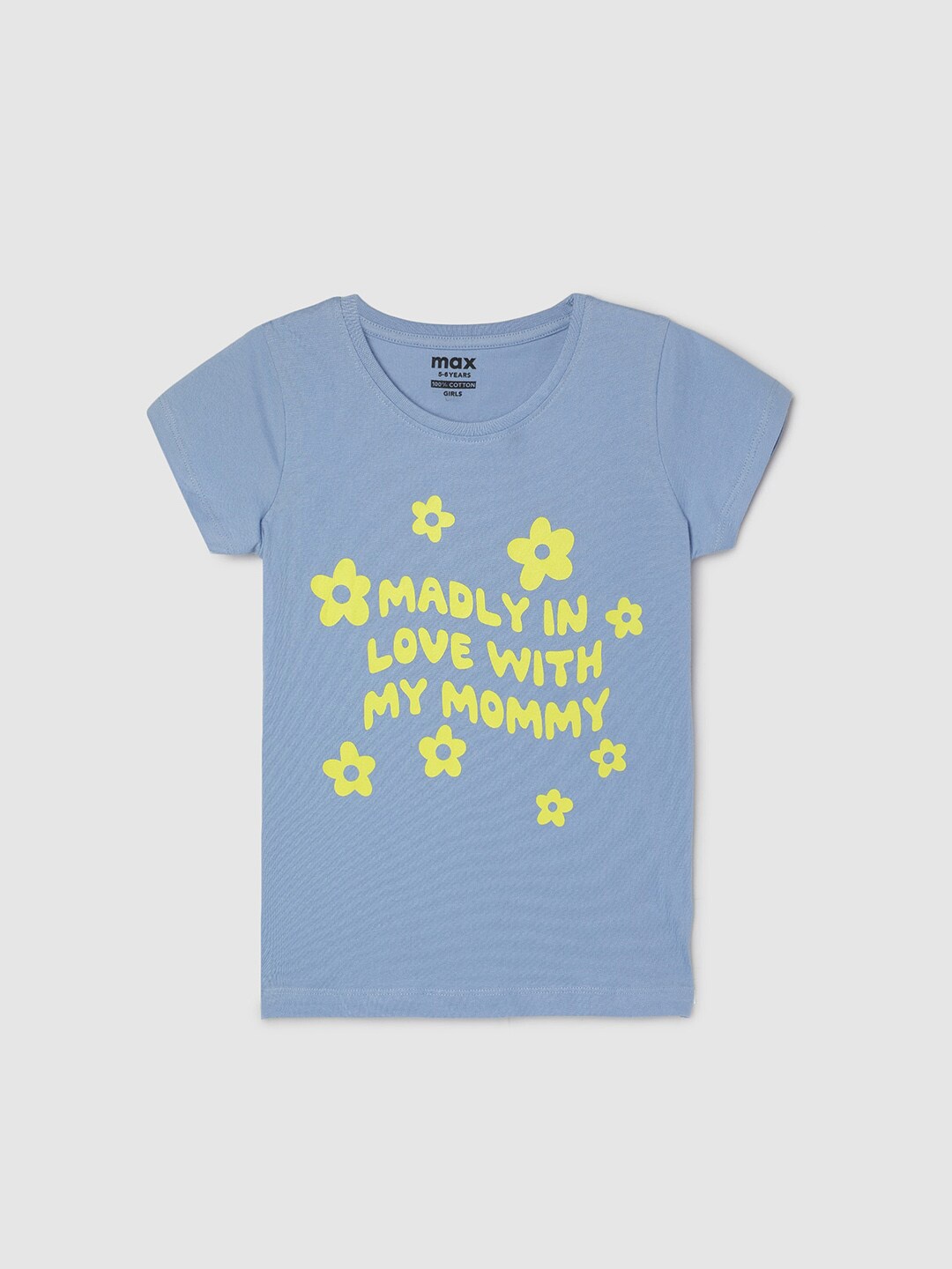 

max Girls Typography Printed Pure Cotton T-shirt, Blue