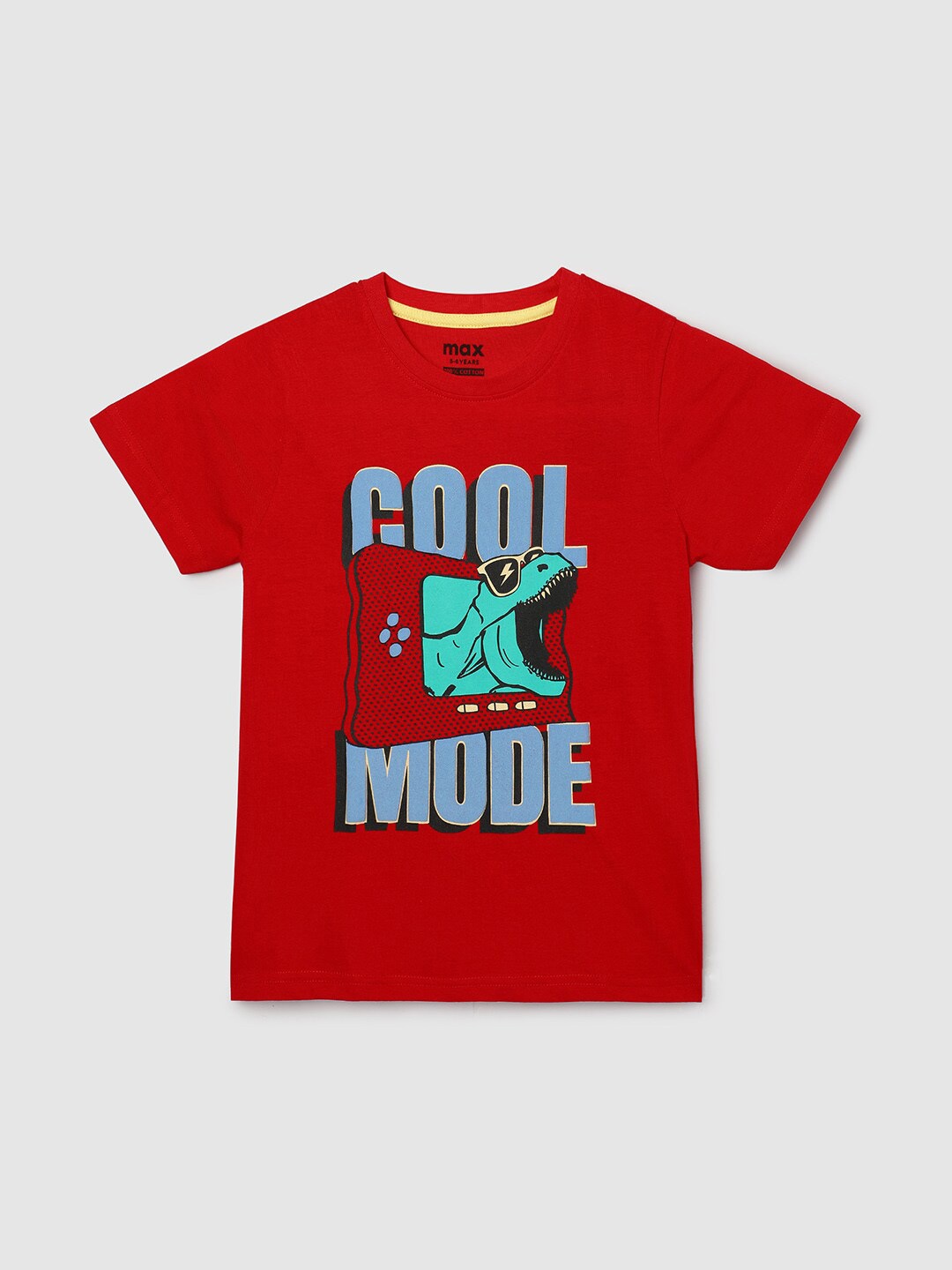 

max Boys Round Neck Short Sleeves Typography Printed T-shirt, Red