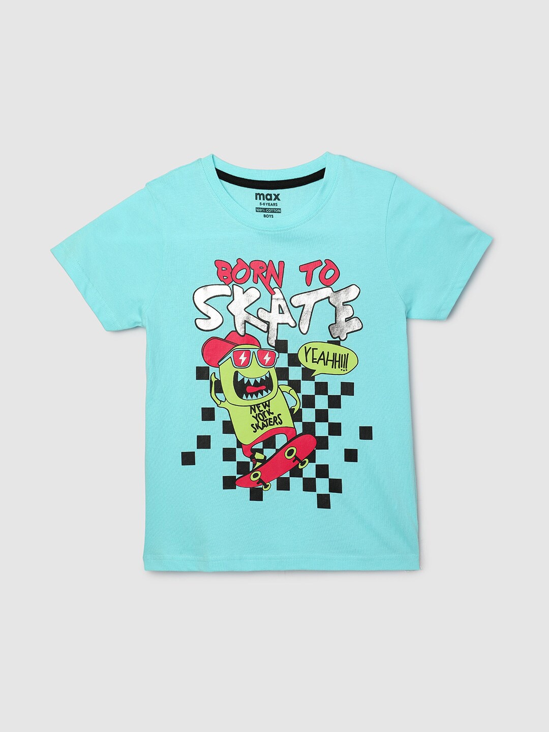 

max Boys Graphic Printed Cotton T-shirt, Blue
