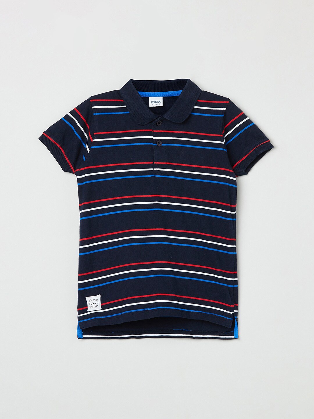 

max Boys Short Sleeves Striped Polo Collar Cotton T-shirt, Navy blue