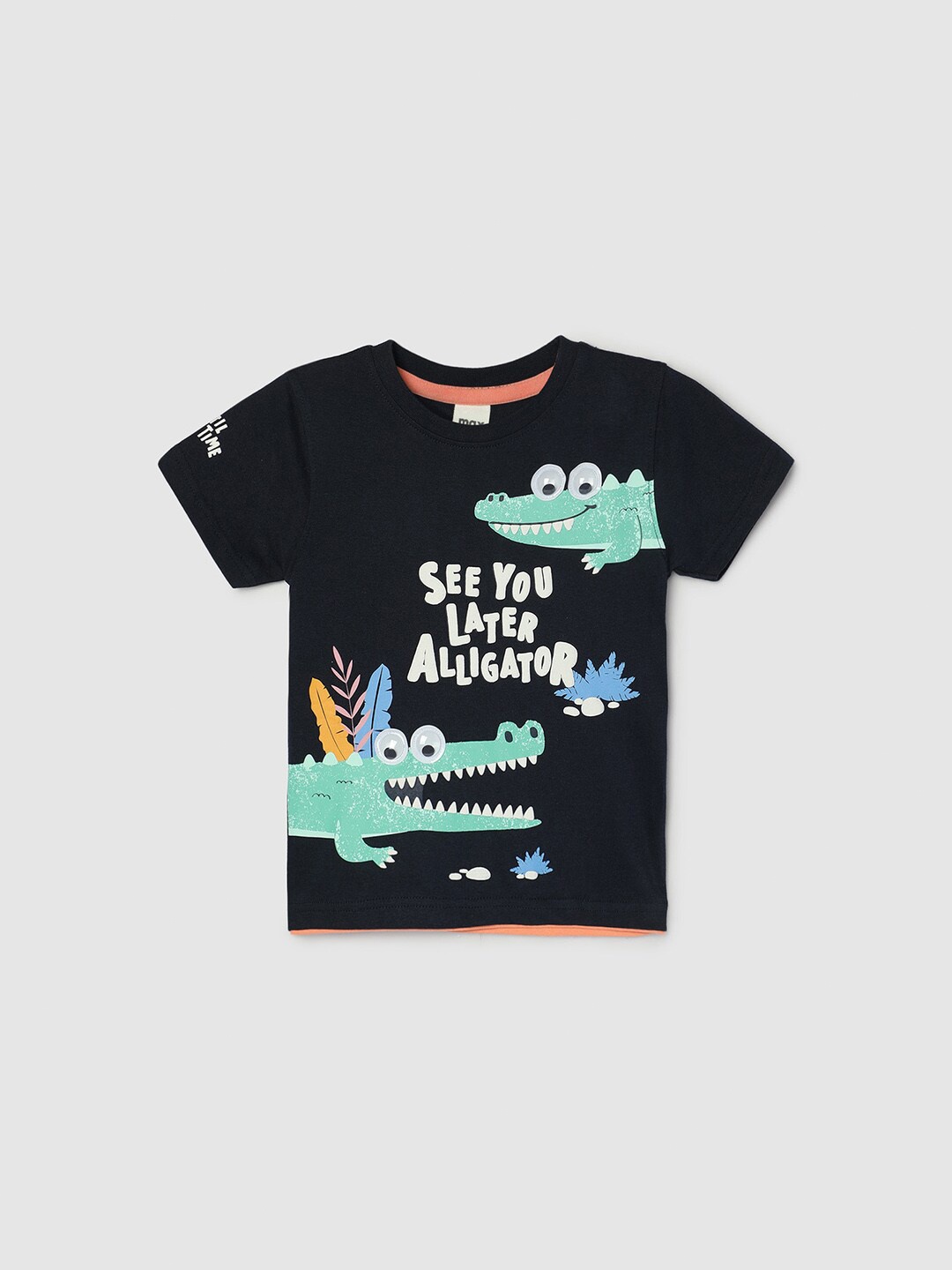 

max Boys Round Neck Short Sleeves Typography Printed T-shirt, Navy blue