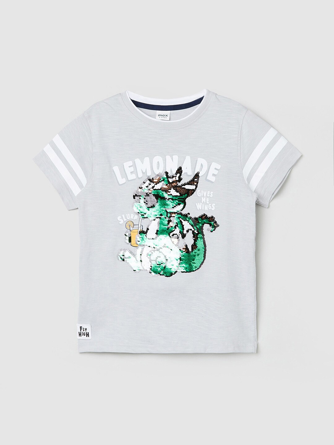 

max Boys Cartoon Embellished T-shirt, Grey