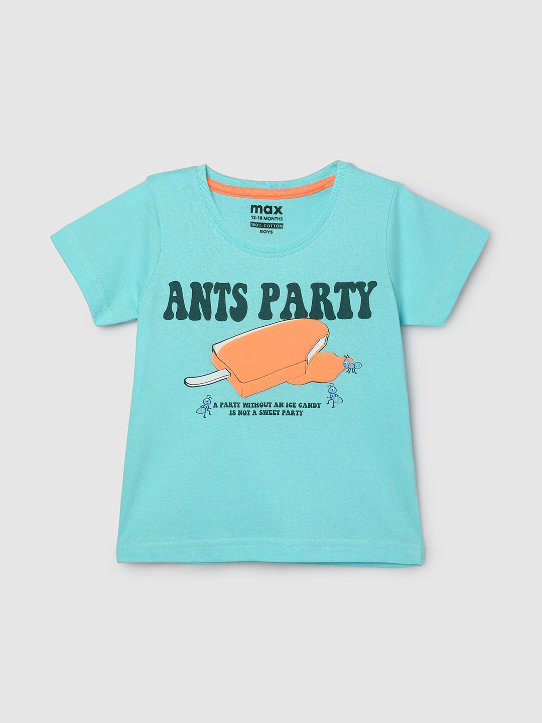 

max Boys Round Neck Short Sleeves Typography Printed T-shirt, Blue