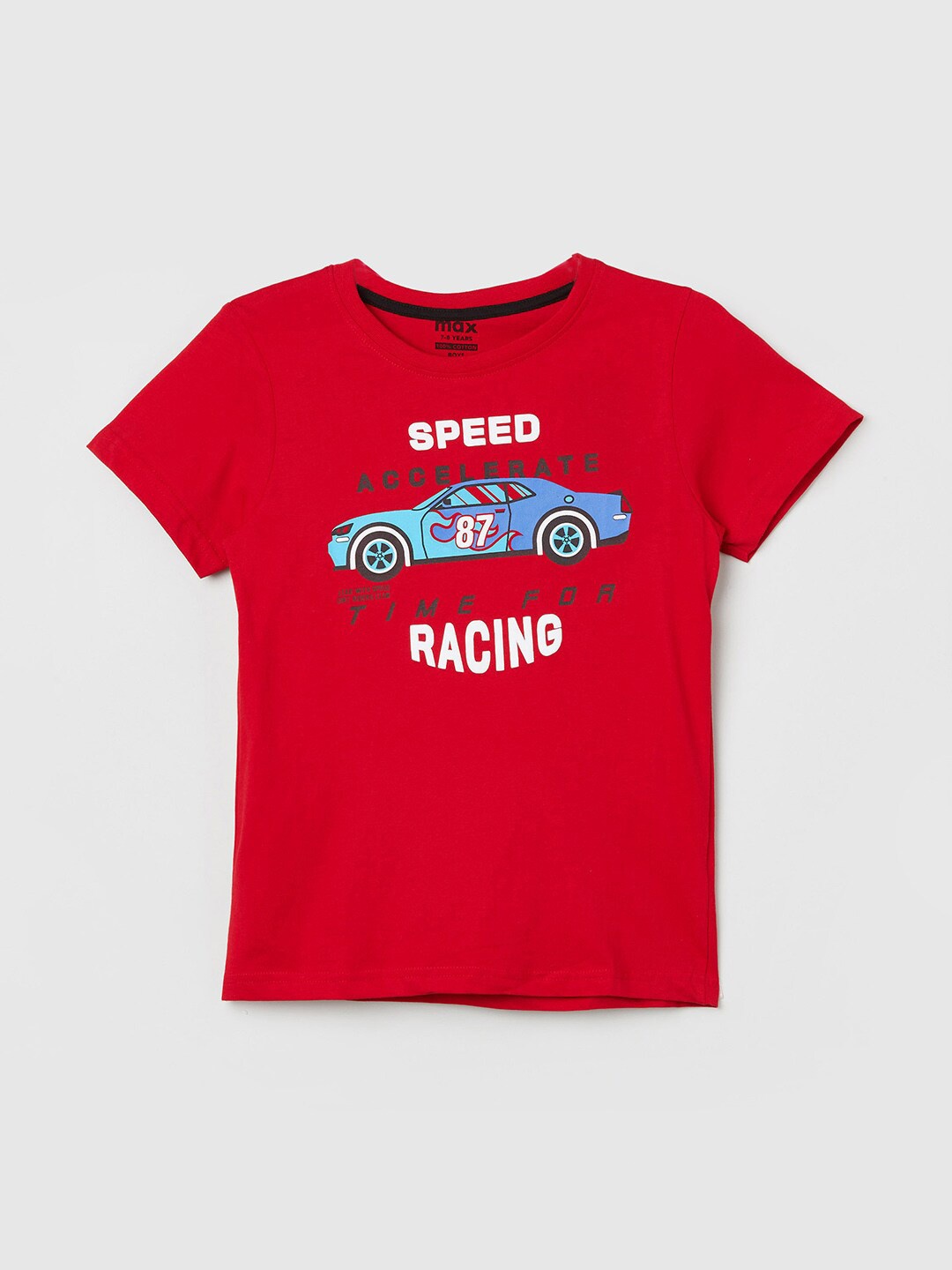 

max Boys Round neck Short Sleeves Typography Printed Applique T-shirt, Red