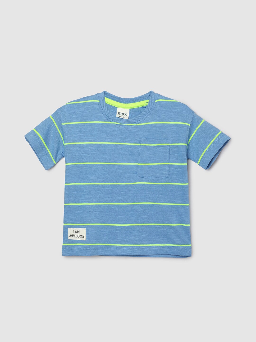 

max Boys Striped Printed Pure Cotton T-shirt, Blue