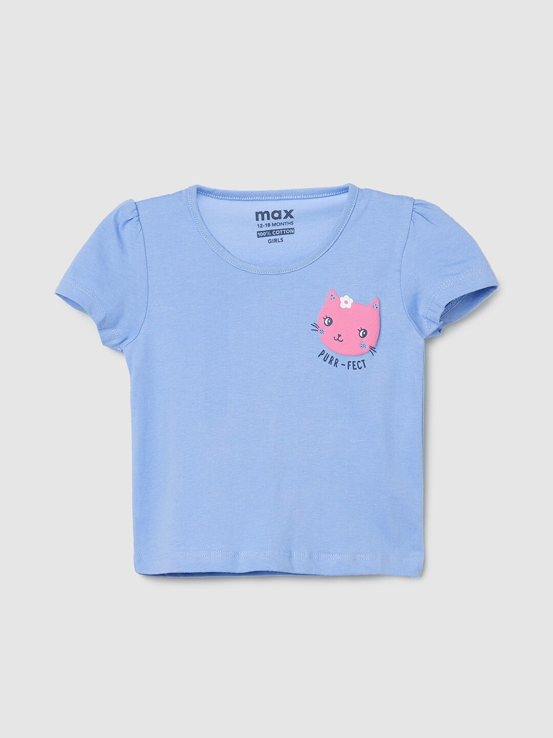 

max Girls Round neck Short Sleeves Pockets T-shirt, Blue