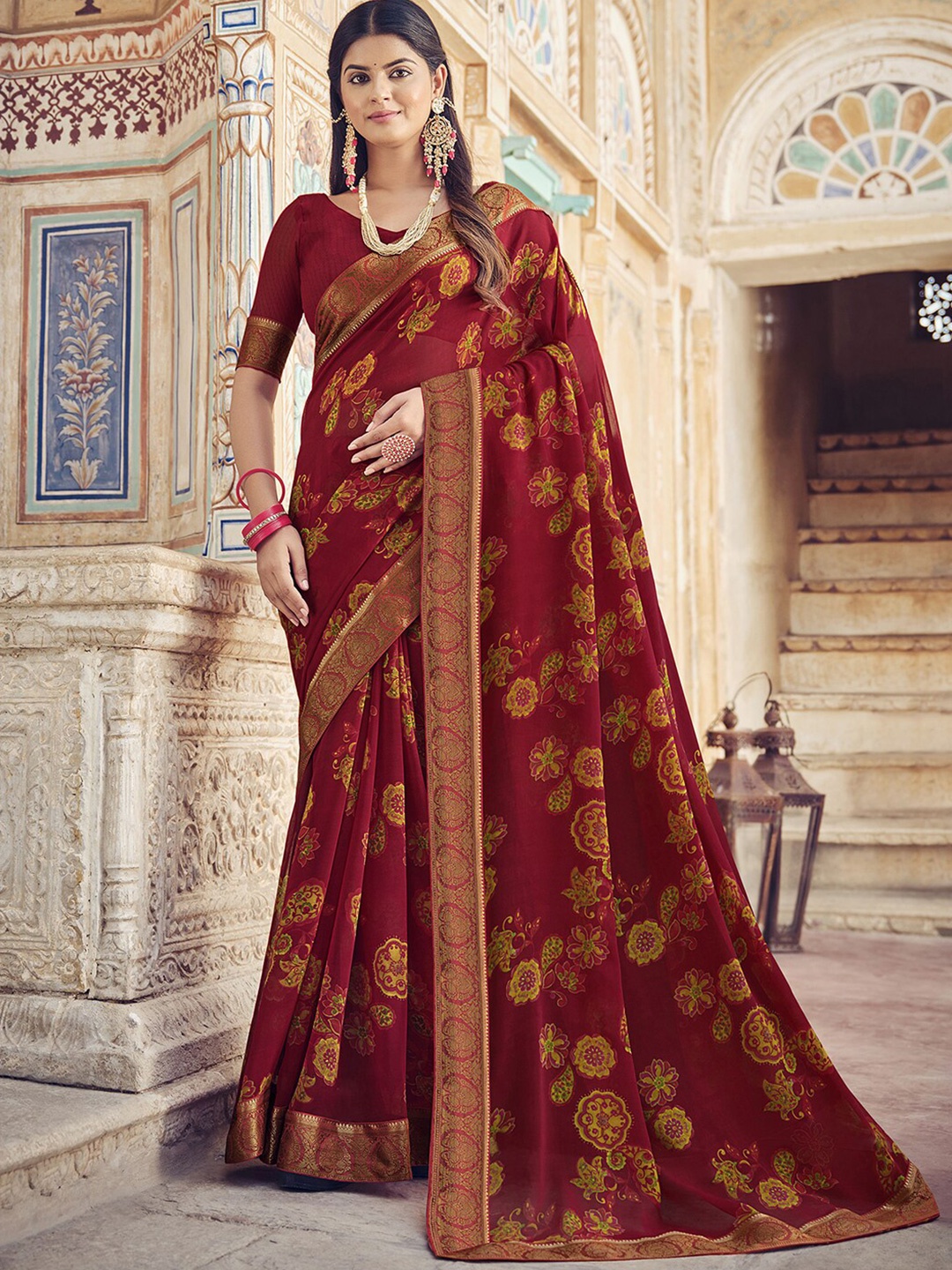 

Mitera Ethnic Motifs Zari Saree, Red