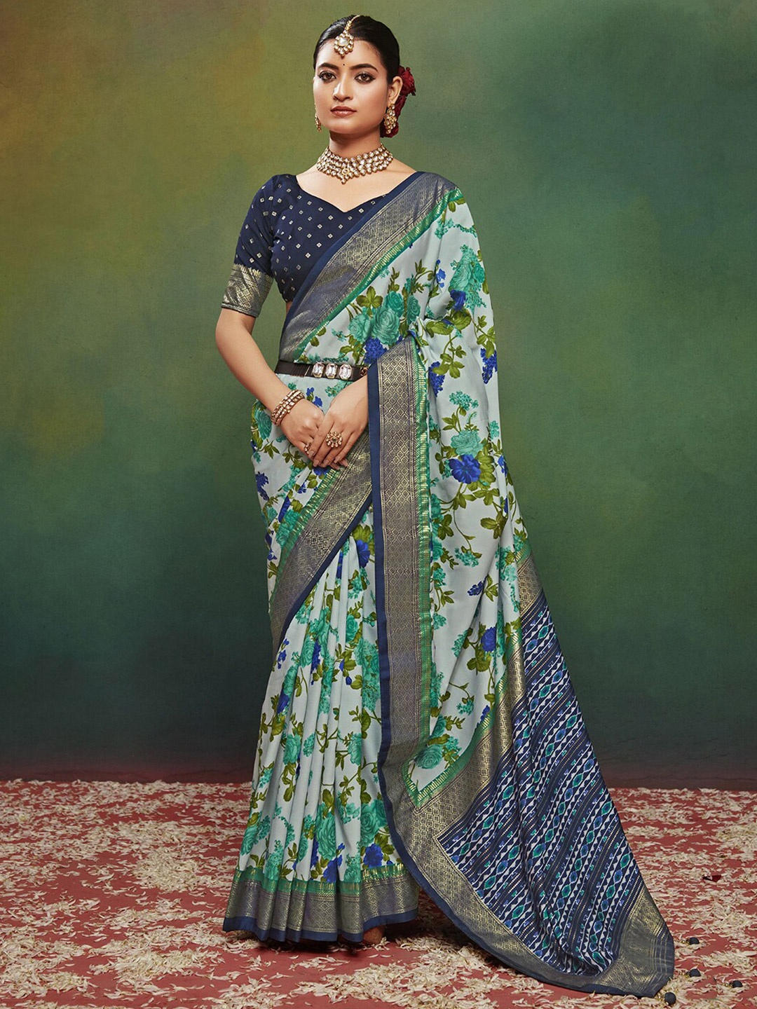 

Mitera Floral Zari Silk Saree, Blue