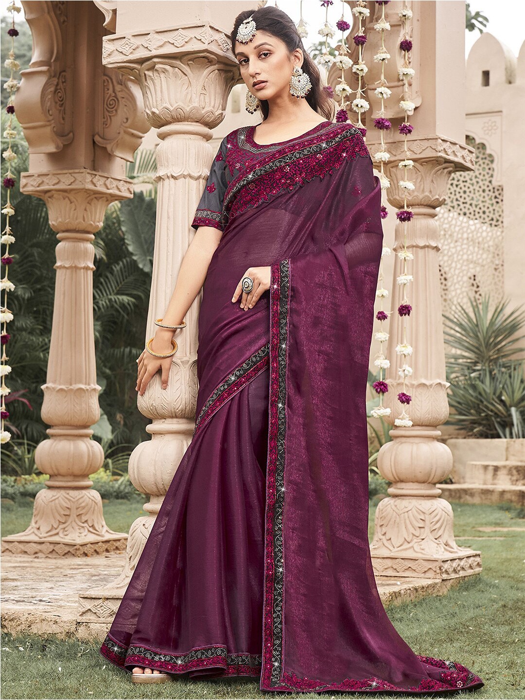 

Mitera Embroidered Saree, Purple
