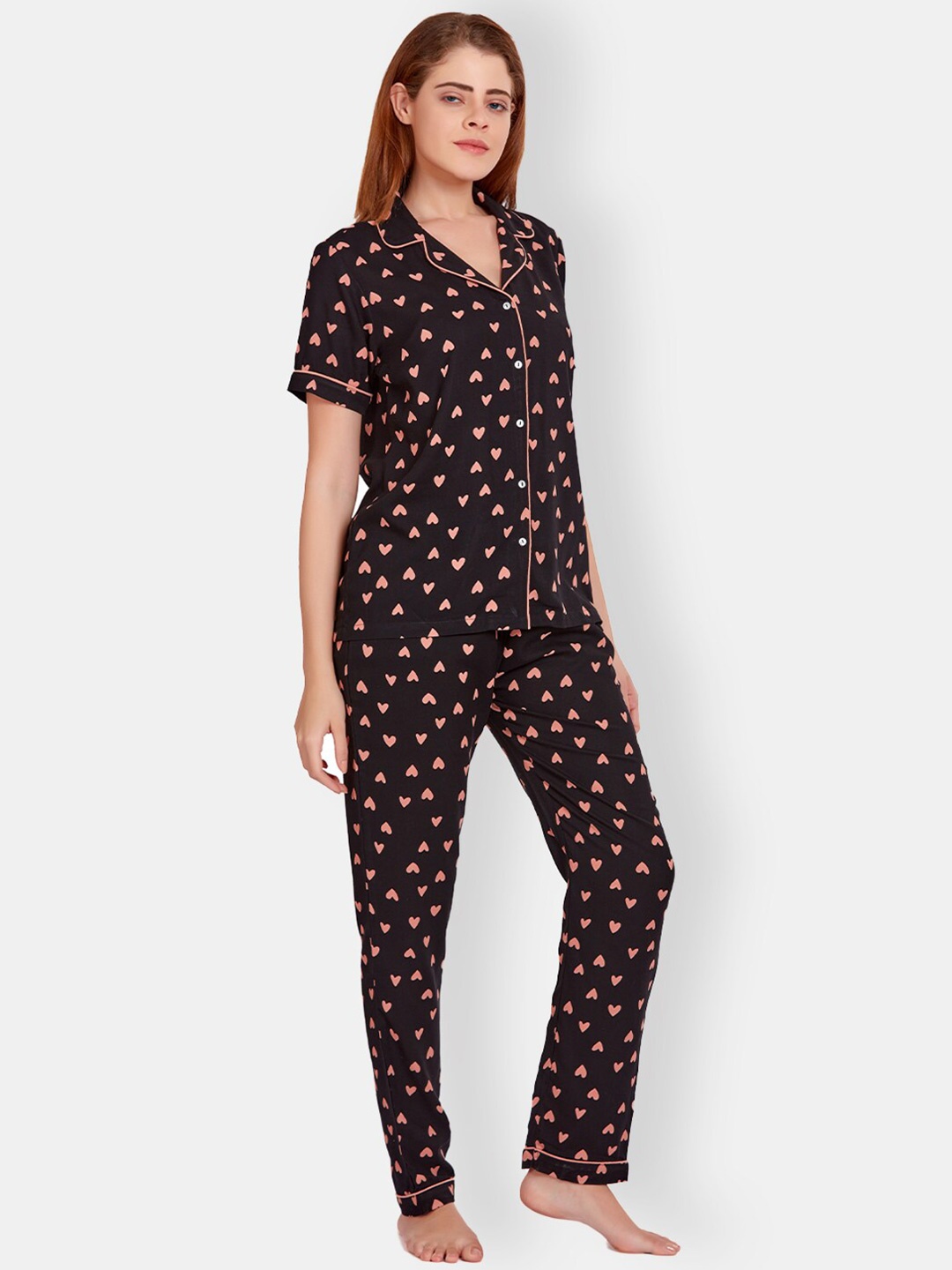 

MAYSIXTY Conversational Printed Night Suit, Black
