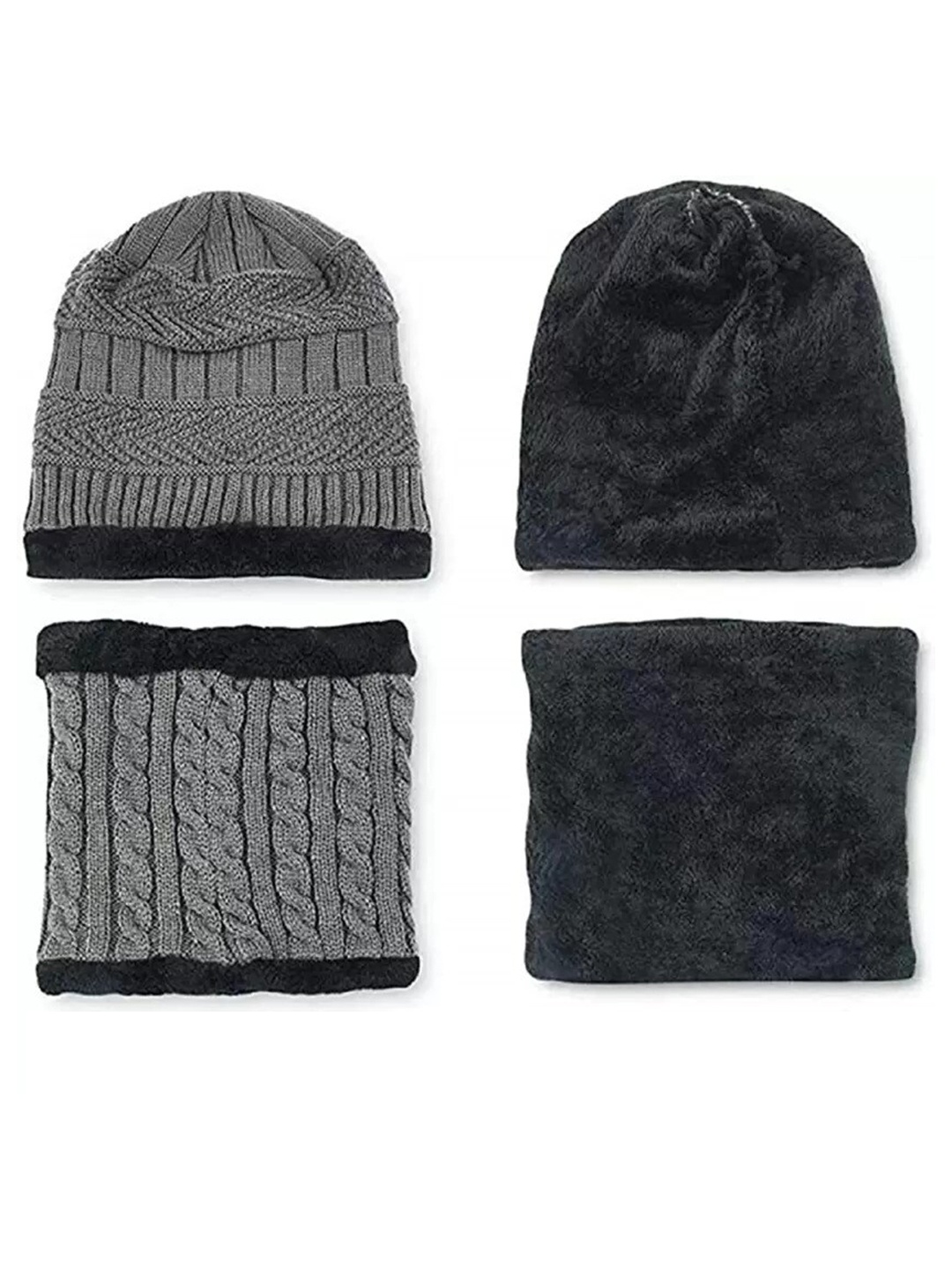 

KALINI Unisex Self Design Woollen Beanie & Scarf, White