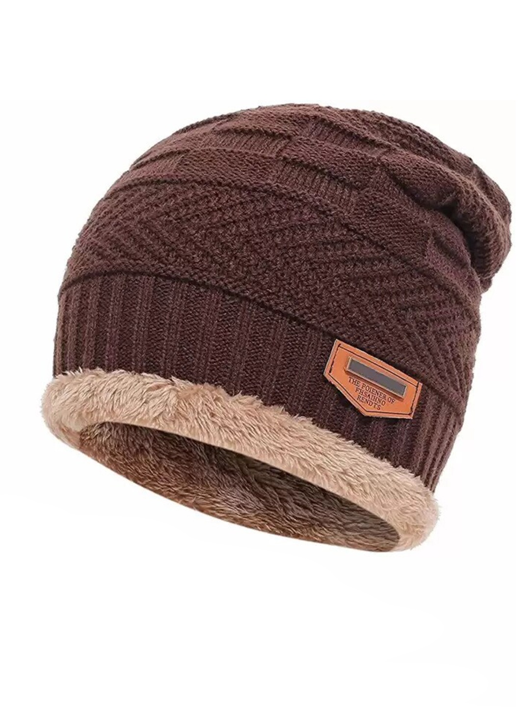 

KALINI Unisex Self Design Woollen Beanie & Scarf, Brown