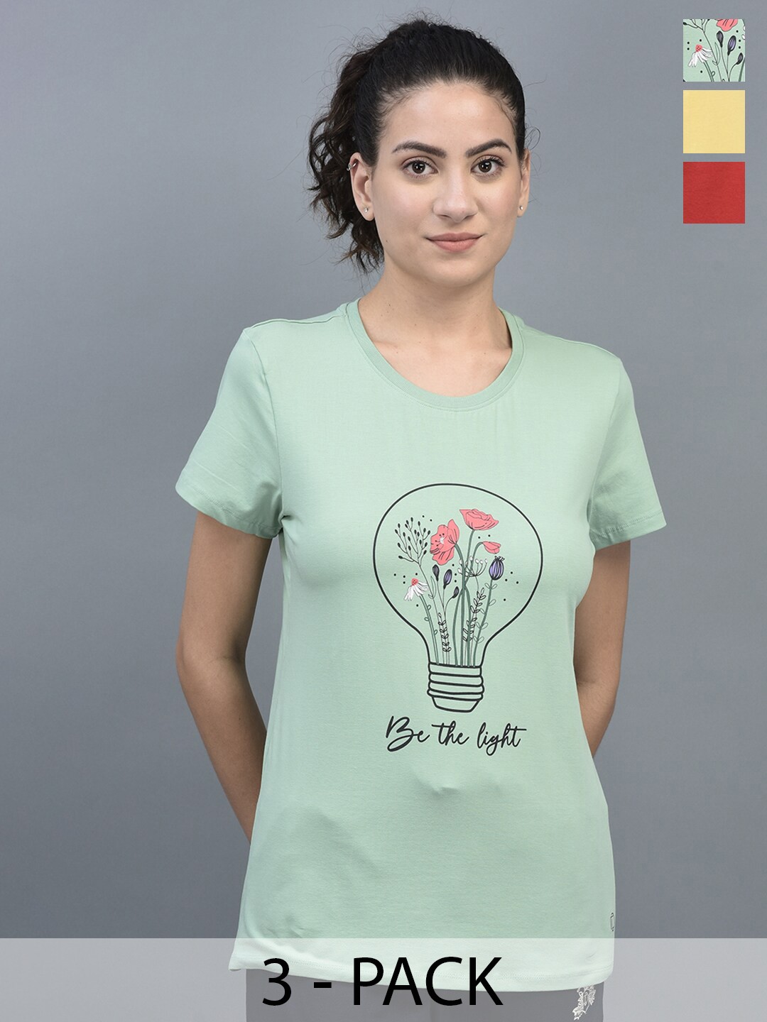 

Dollar Pack Of 3 Printed Regular Fit Cotton T-shirt, Green