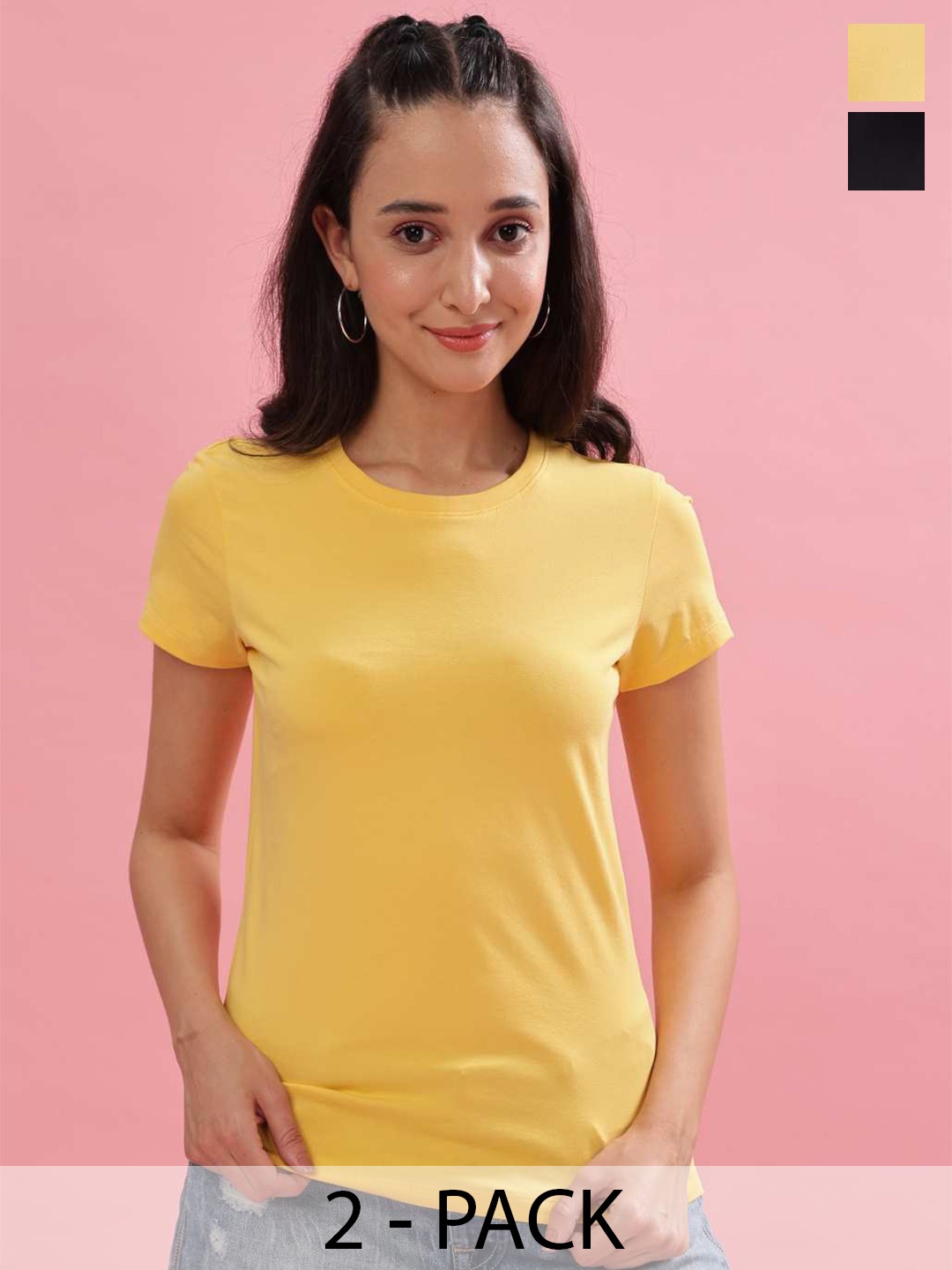 Dollar Pack Of 2 Regular Fit Cotton T-shirt, Yellow