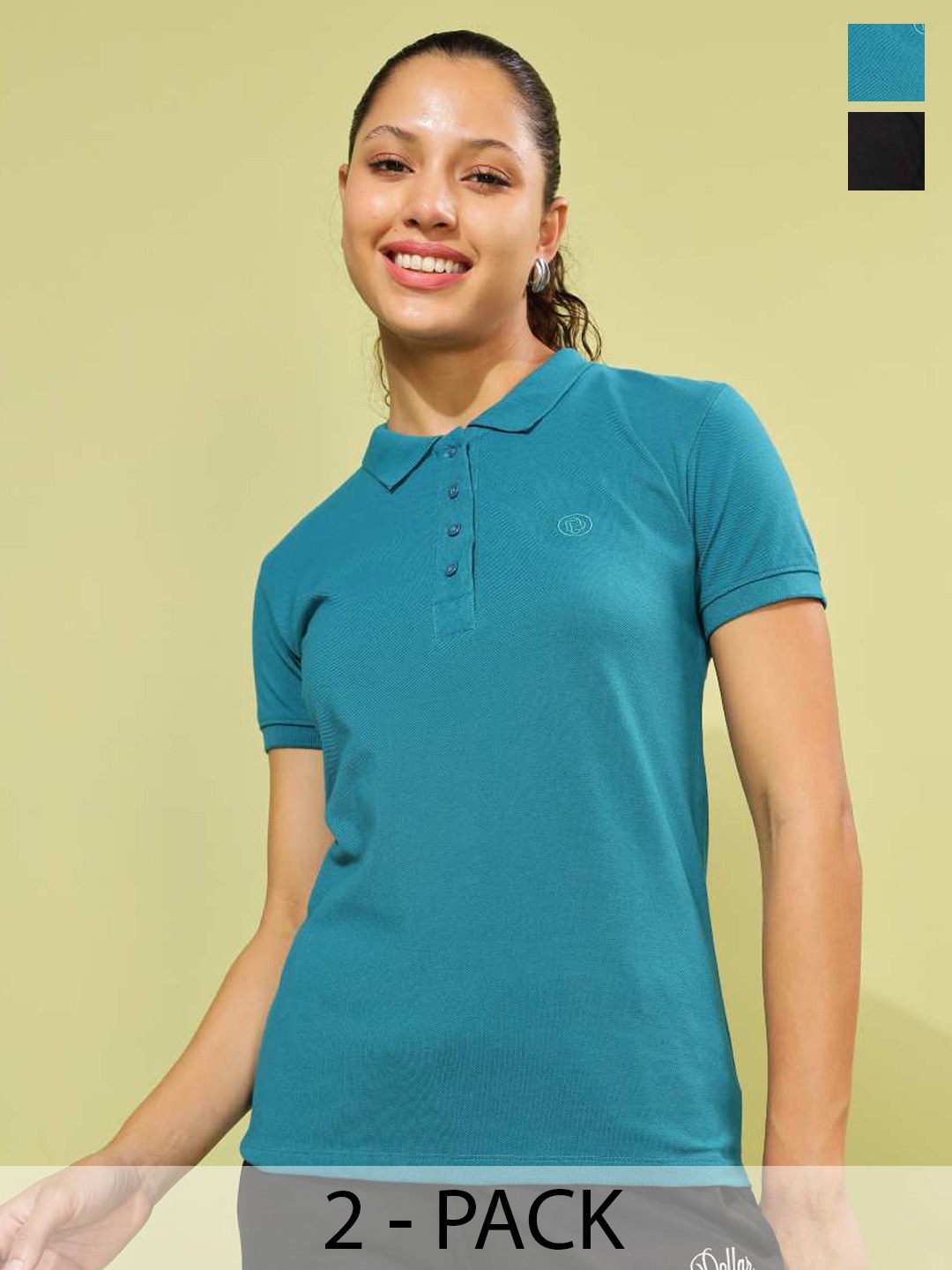

Dollar Pack of 2 Polo Collar Short Sleeves Cotton Regular T-shirt, Blue