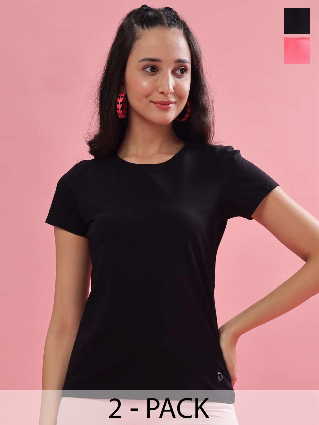 Dollar Pack of 2 Round Neck Short Sleeves Cotton Regular T-shirt, Pink