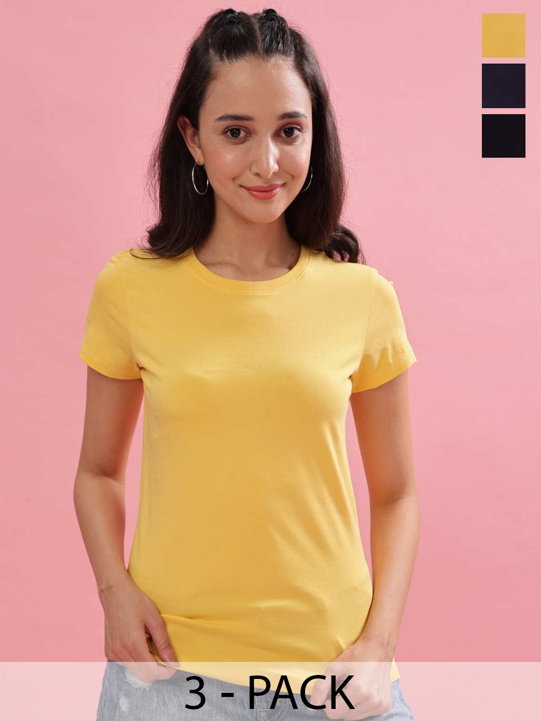 

Dollar Pack Of 3 Regular Fit Cotton T-shirt, Yellow