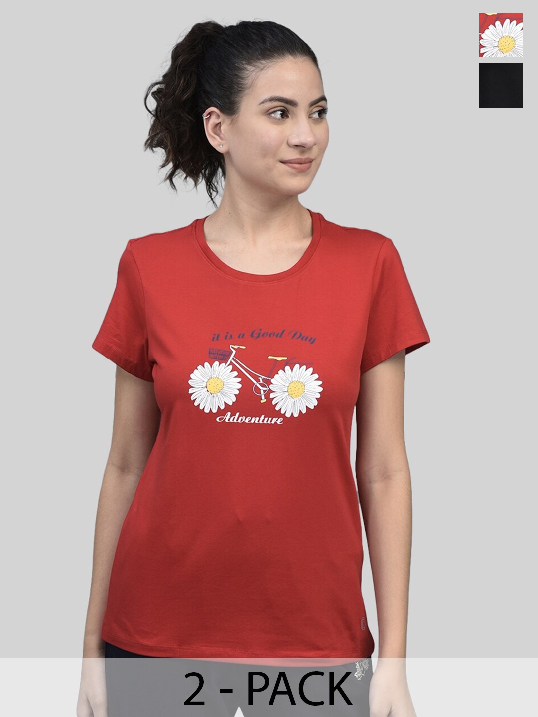 

Dollar Pack Of 2 Regular Fit Cotton T-shirt, Red