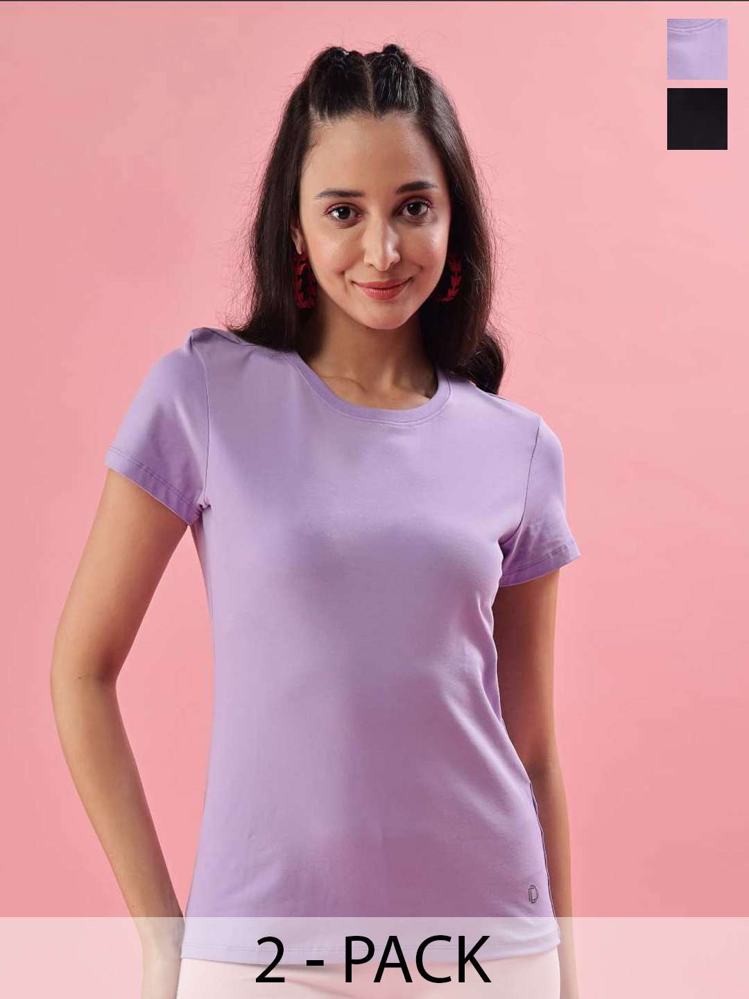 

Dollar Pack Of 2 Regular Fit Cotton T-shirt, Purple